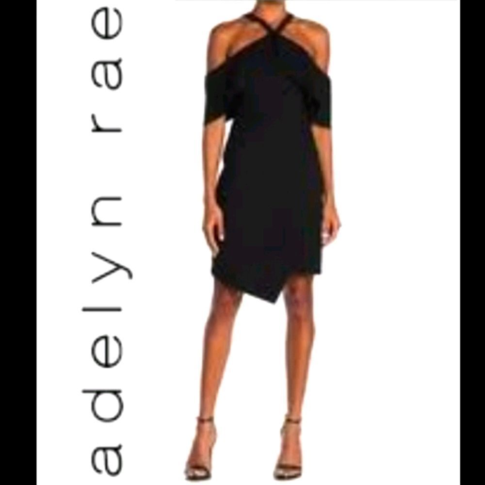 Adelyn Rae black halter midi dress with cold shoulder
